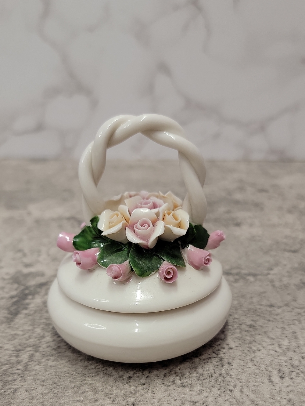 Vintage capodimonte rose basket trinket box